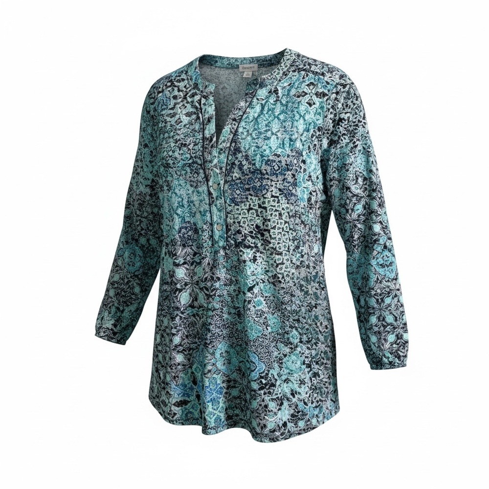 Westport Teal Mosaic Henley Tunic Size 1X